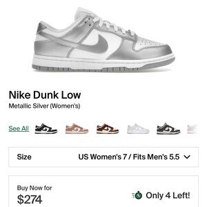 Nike low dunk Metallic Silver Sneakers size 5.5 (women’s 7)